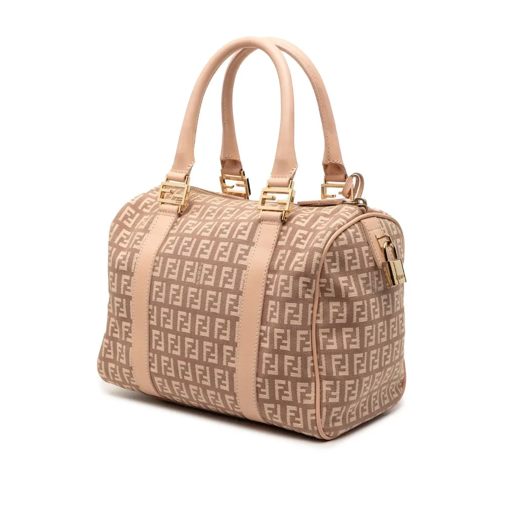 Fendi Small Zucchino Canvas Forever Bauletto Boston Bag Brown Very good - Back View