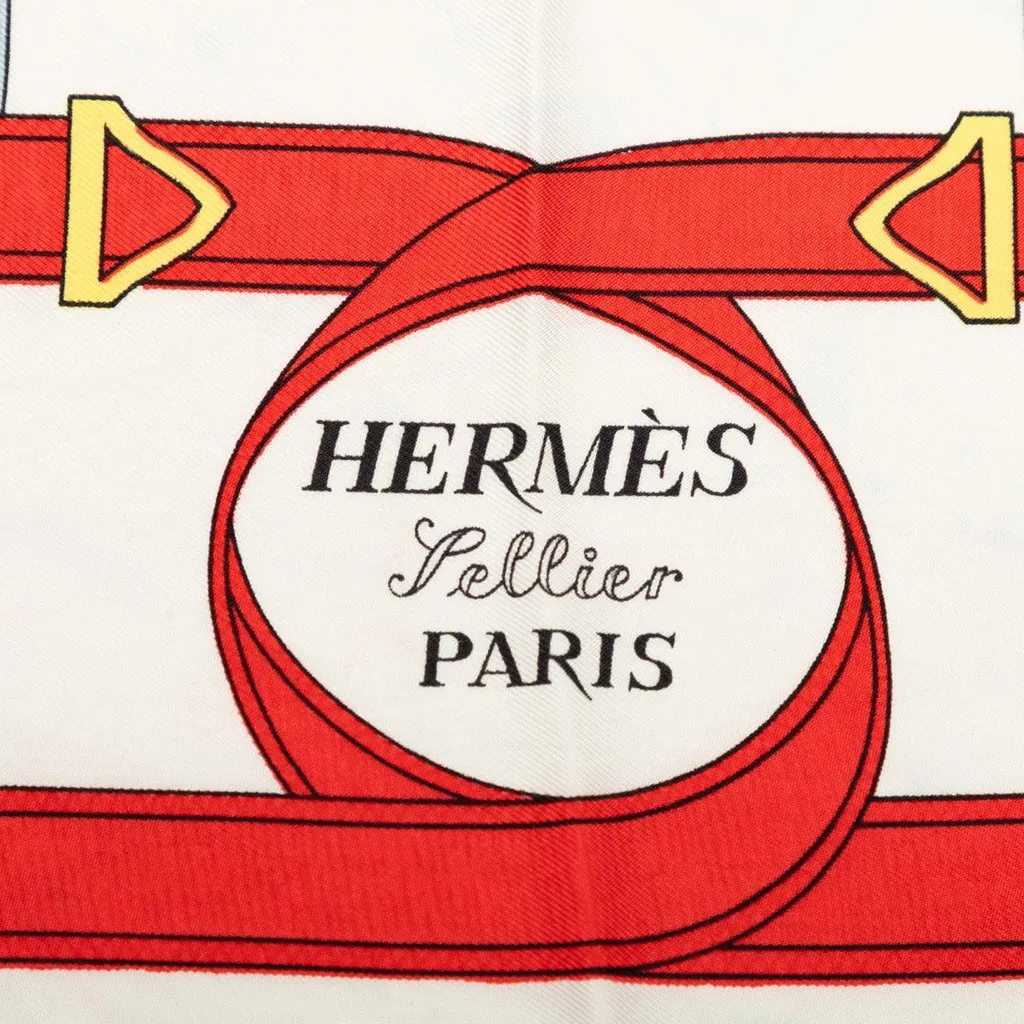 Hermès Eperon D Or Silk Scarf 90 White Very good - Box View