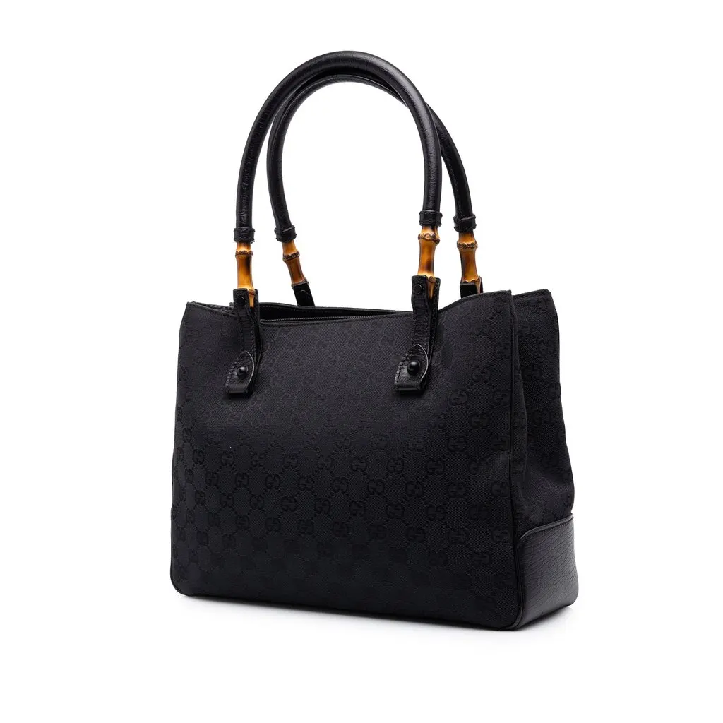 Gucci GG Canvas Bamboo Tote Black Canvas Good - Back View