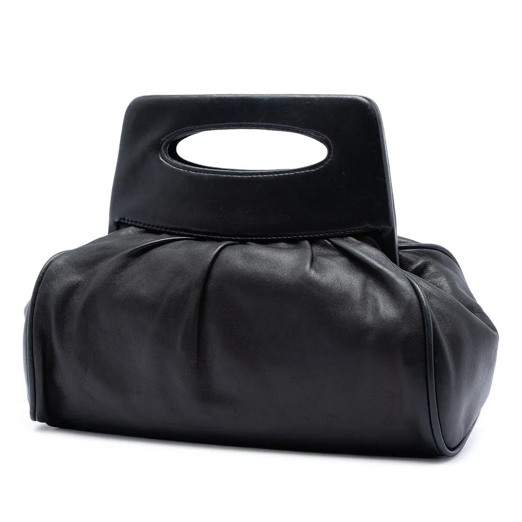 Chanel Lambskin Camellia Top Handle Frame Bag Black Leather Very good - Back View