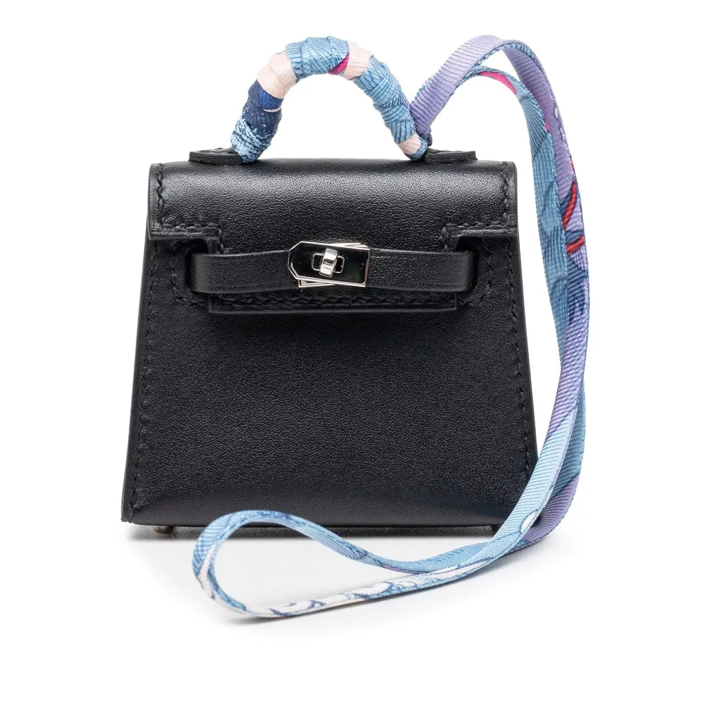 Hermès Mini Tadelakt Kelly Sellier Twilly Bag Charm Black Leather Very good - Front View
