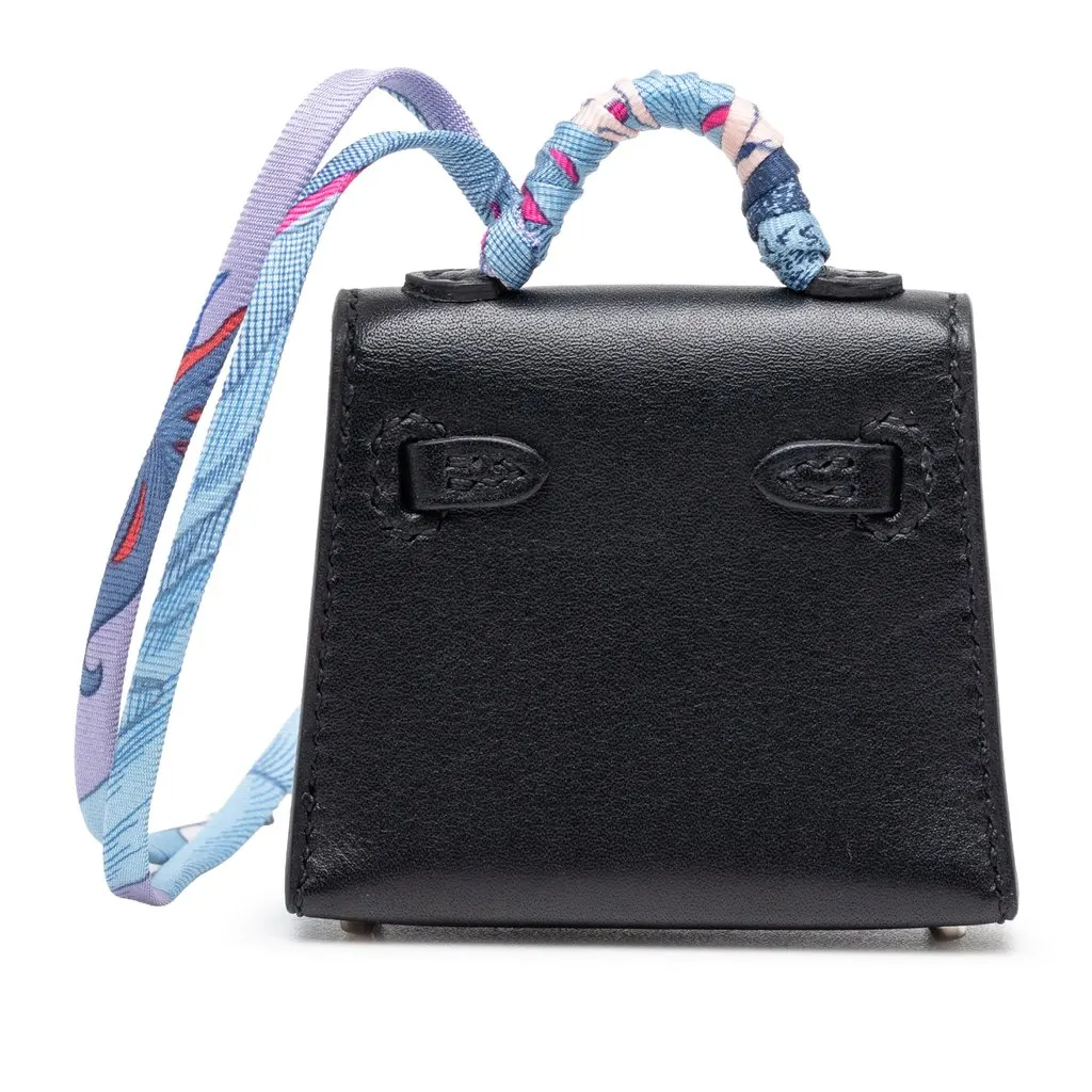 Hermès Mini Tadelakt Kelly Sellier Twilly Bag Charm Black Leather Very good - Back View