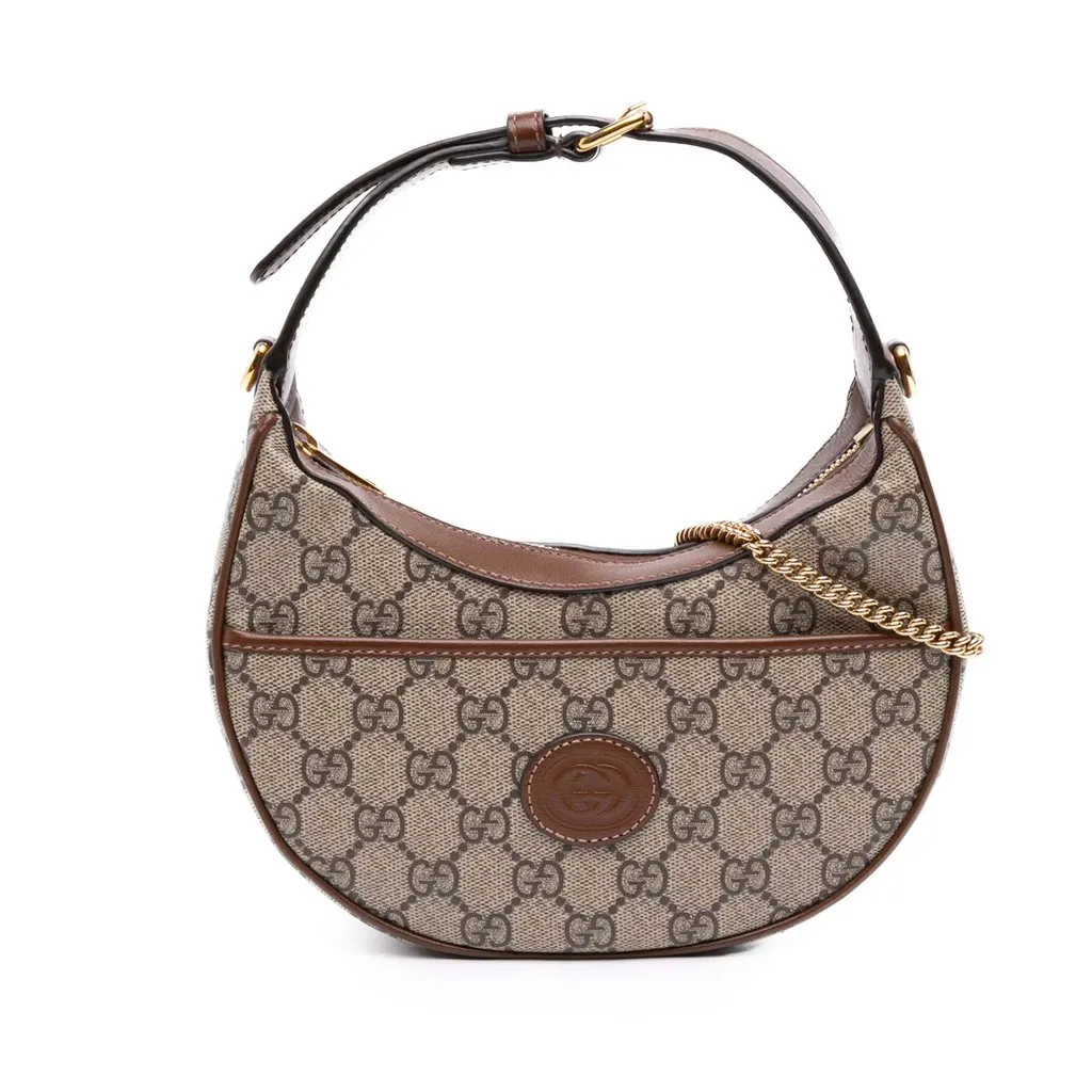 Gucci Mini GG Supreme Half Moon Bag Beige Very good - Front View