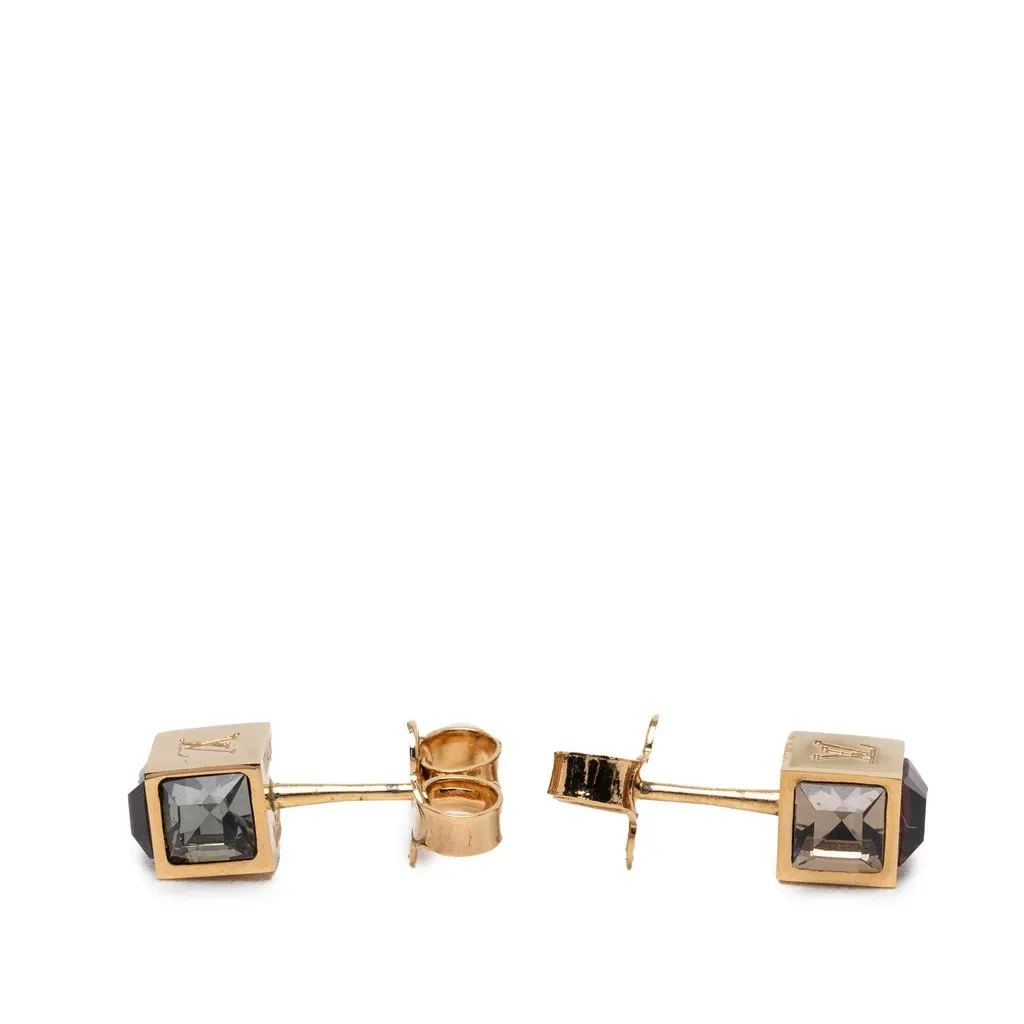 Louis Vuitton Gold Plated Strass Gamble Push Back Earrings Gold Metal Very good - Model View