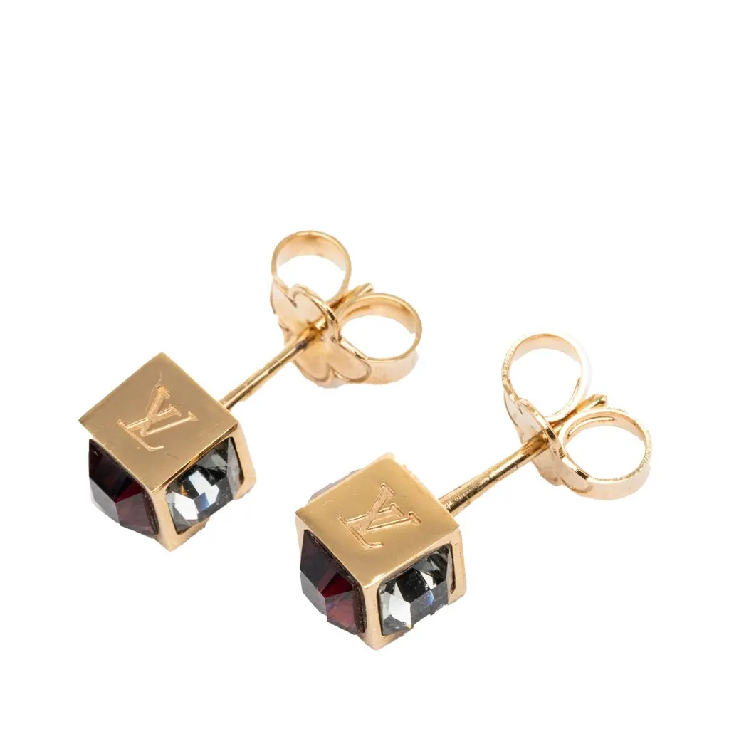Louis Vuitton Gold Plated Strass Gamble Push Back Earrings Gold Metal Very good - Box View