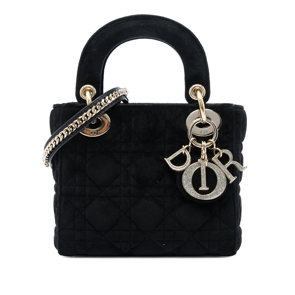 Dior Mini Velvet Cannage Lady Dior Black Very good - Front View