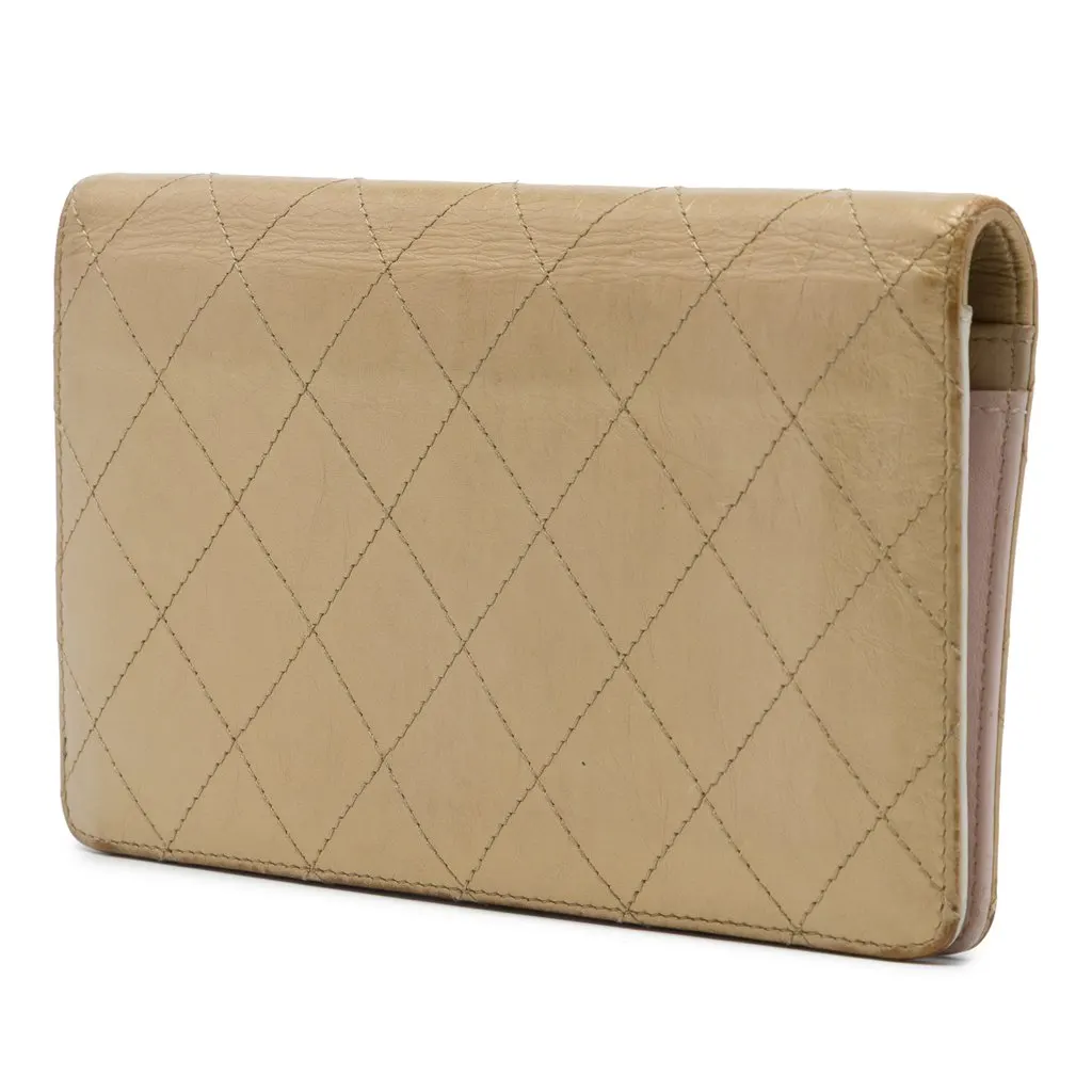 Chanel Quilted Metallic Aged Calfskin Palette Yen Bifold Long Wallet Gold Leather Very good - Back View