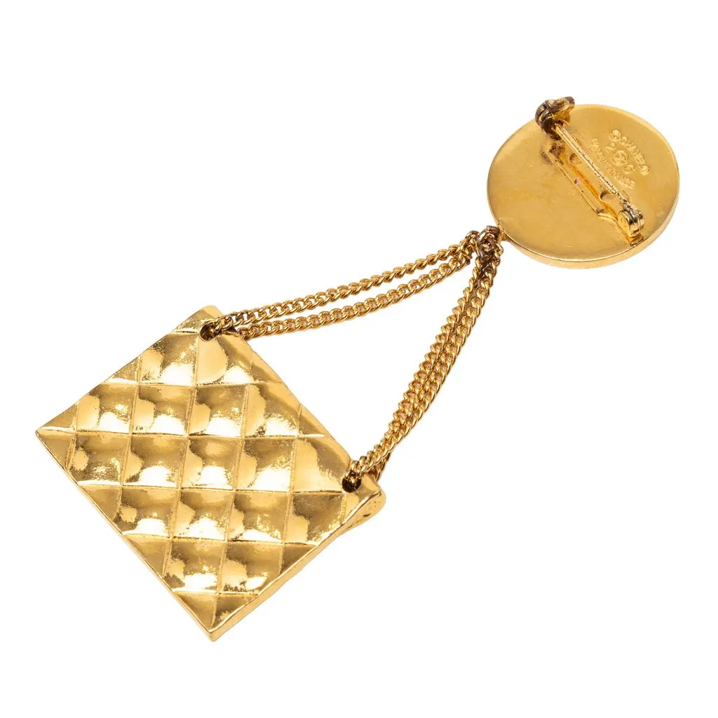 Chanel CC Gold Plated Quilted Flap Bag Medallion Brooch Gold Metal Very good - Back View