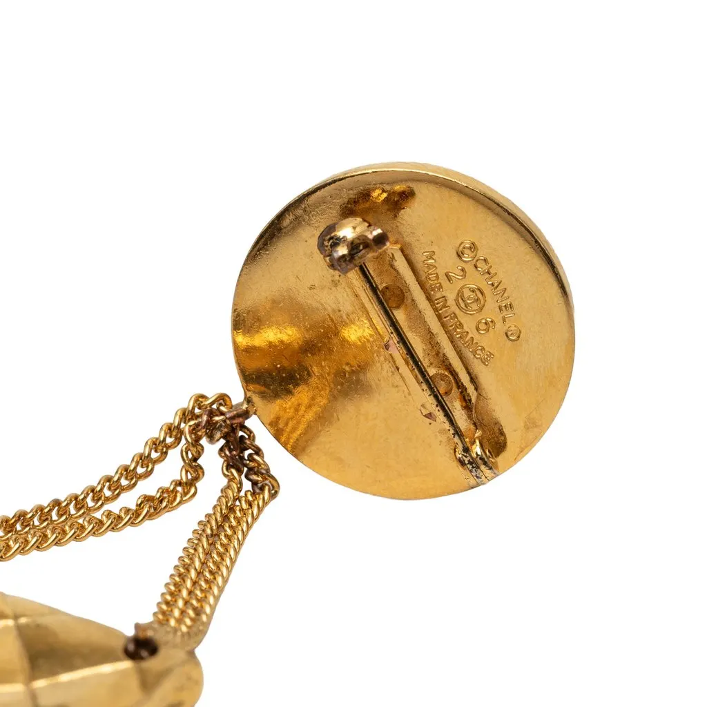 Chanel CC Gold Plated Quilted Flap Bag Medallion Brooch Gold Metal Very good - Inside View