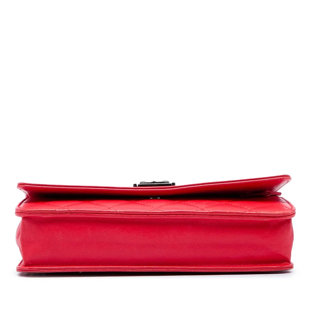 Chanel Quilted Lambskin Boy Wallet On Chain Red Leather Very good - Inside View