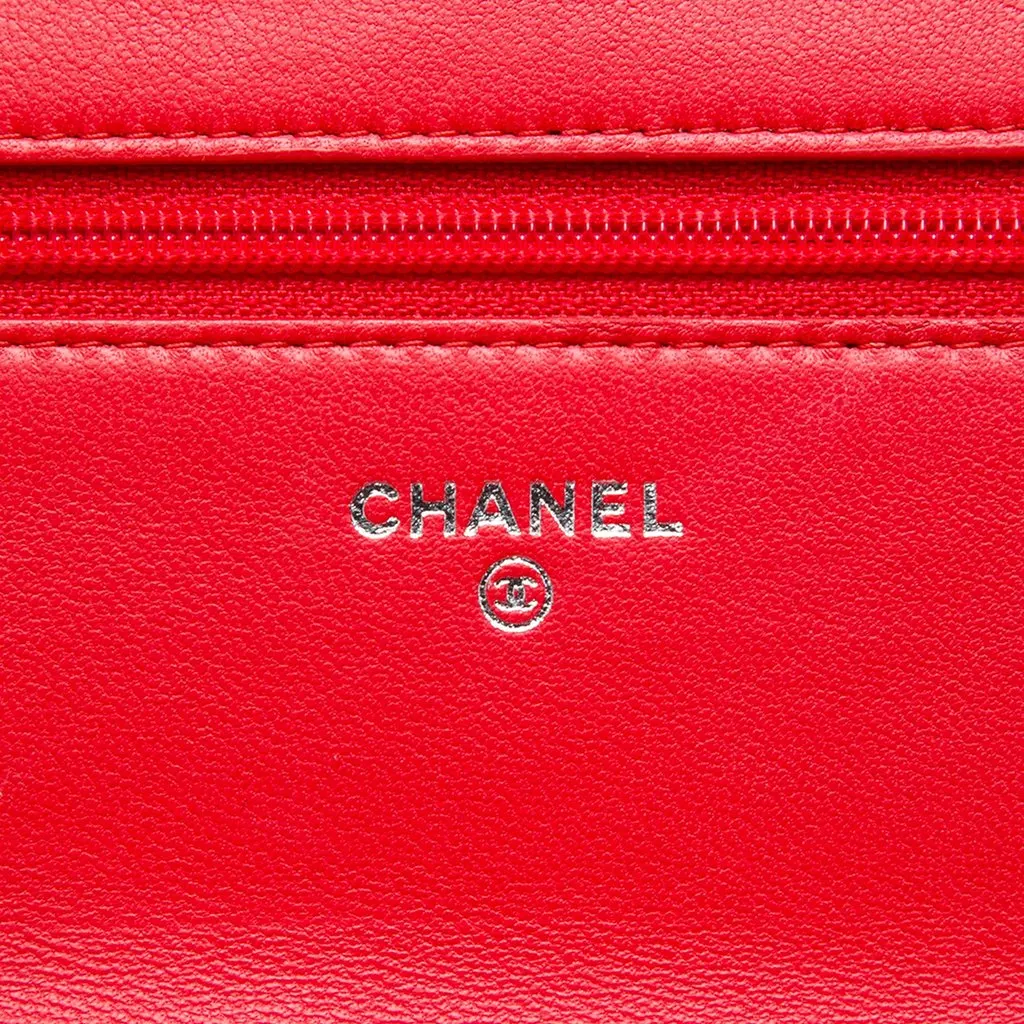 Chanel Quilted Lambskin Boy Wallet On Chain Red Leather Very good - Model View