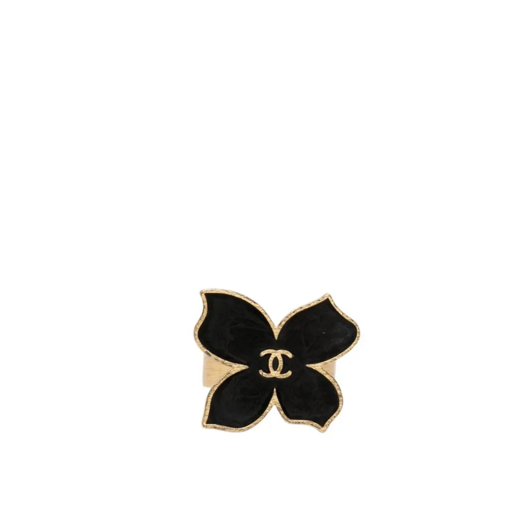 Chanel CC Gold Plated Enamel Butterfly Ring Gold Metal Very good - Front View