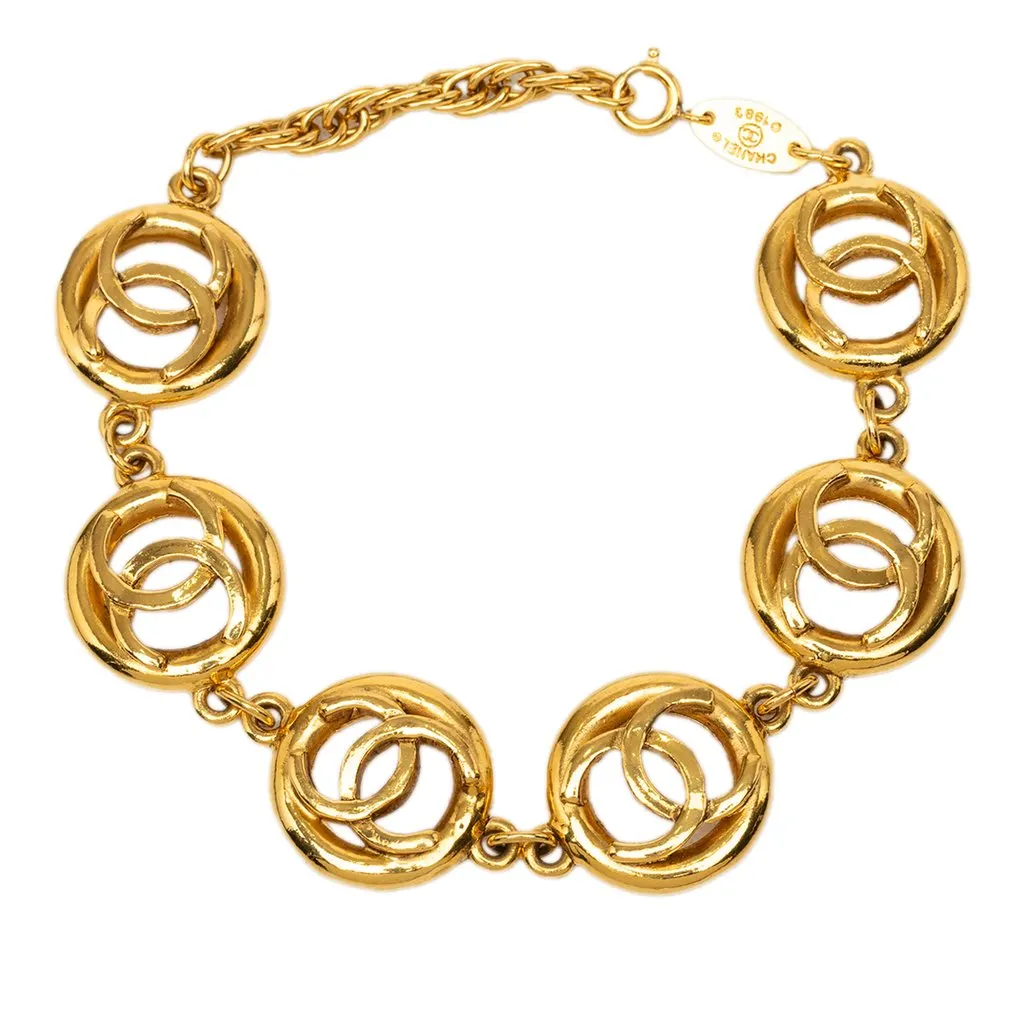 Chanel CC Gold Plated Charm Link Bracelet Gold Metal Very good - Front View