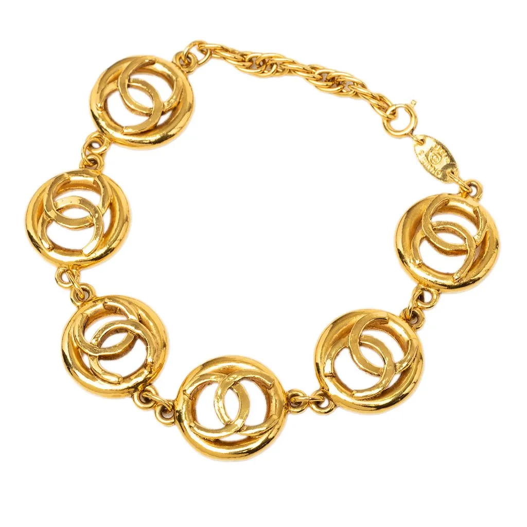 Chanel CC Gold Plated Charm Link Bracelet Gold Metal Very good - Back View