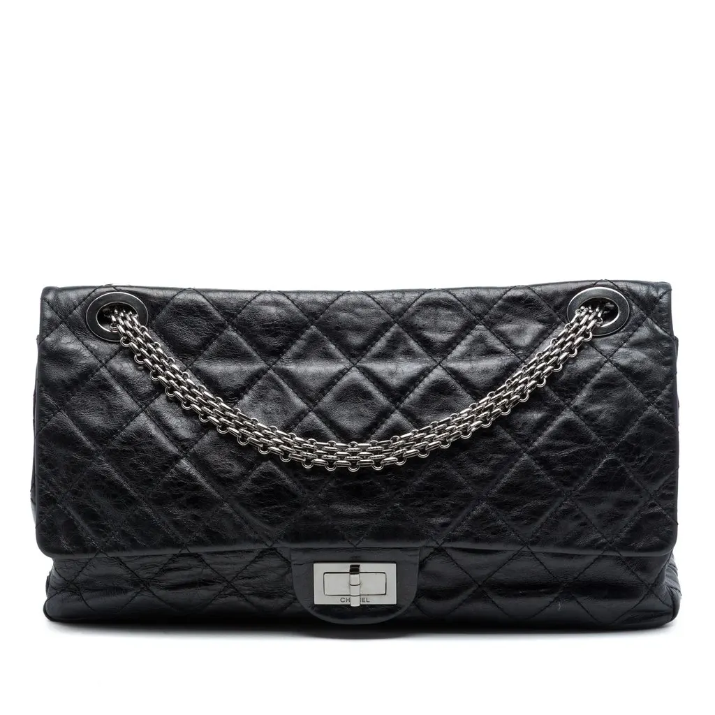 Chanel Quilted Aged Calfskin Reissue 2.55 Double Flap 227 Black Leather Very good - Front View