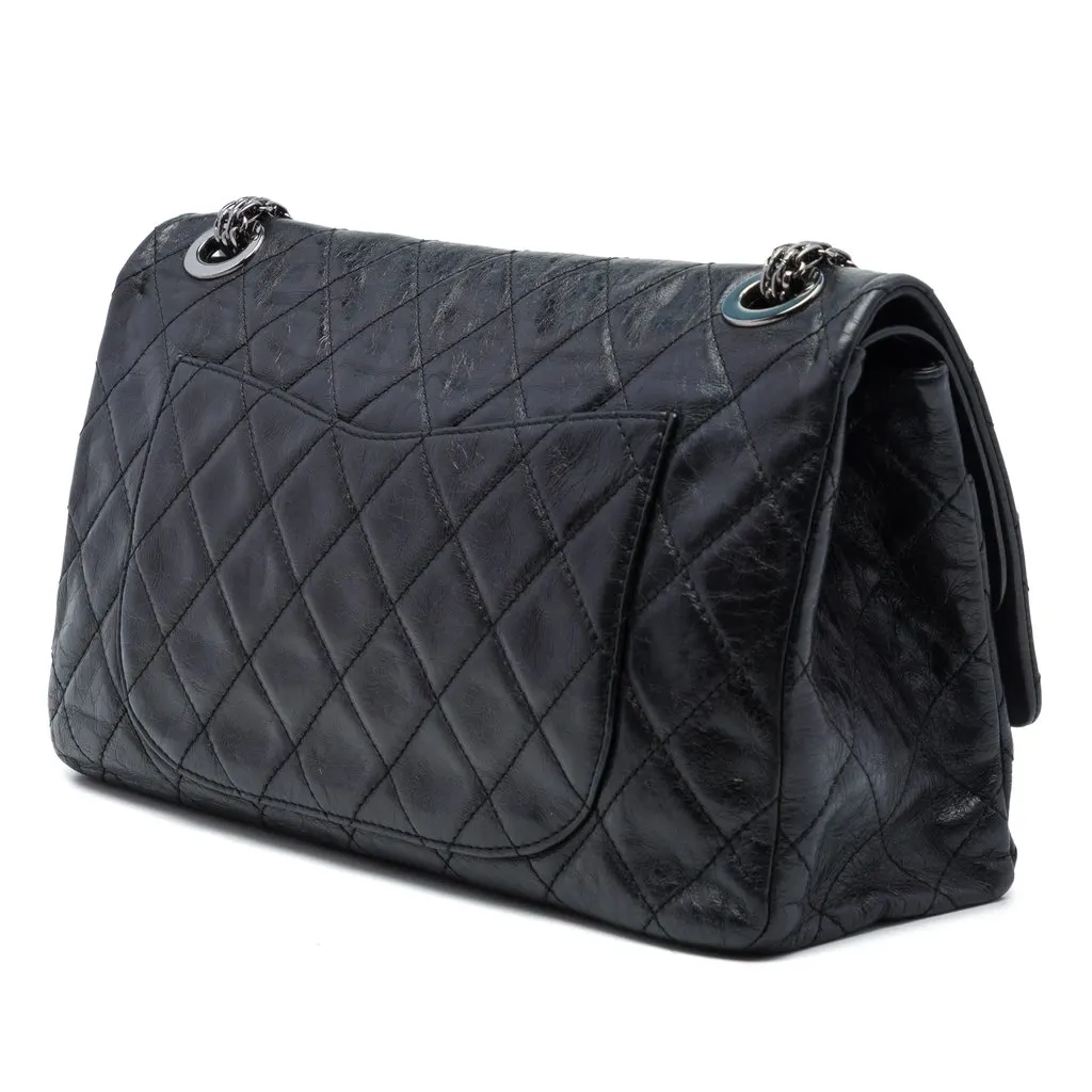 Chanel Quilted Aged Calfskin Reissue 2.55 Double Flap 227 Black Leather Very good - Back View