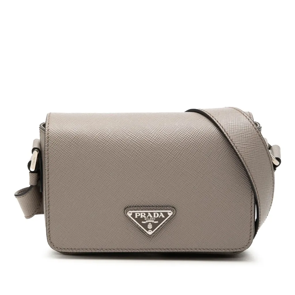 Prada Saffiano Crossbody Grey Leather Very good - Front View