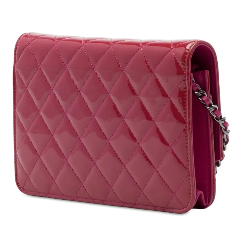 Chanel CC Quilted Patent Brilliant Wallet On Chain Pink Leather Very good - Back View