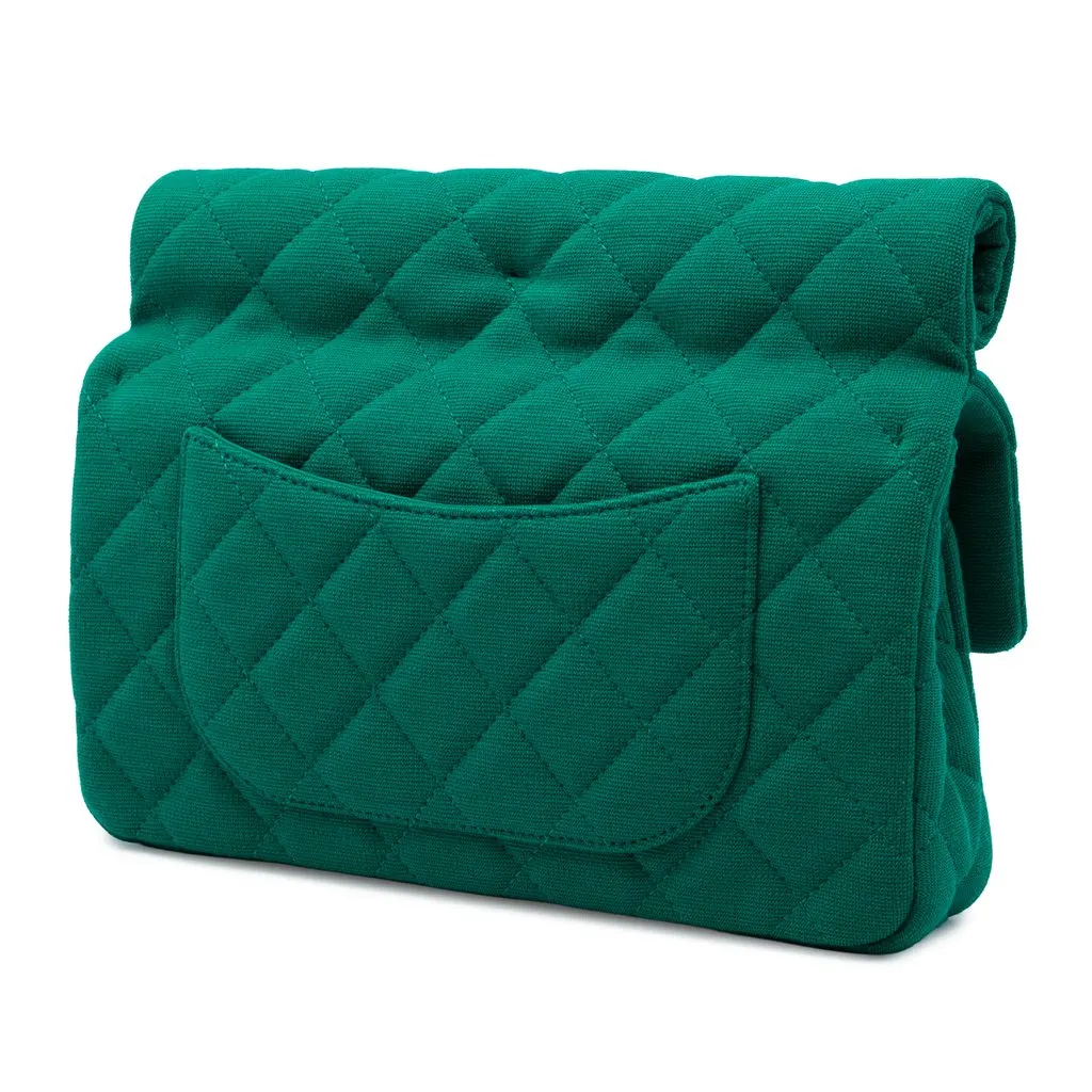 Chanel CC Quilted Jersey Roll Clutch Green Cotton Very good - Back View