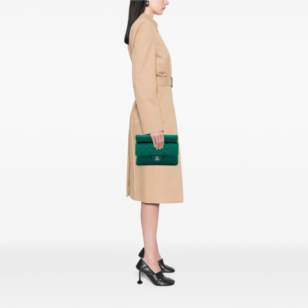 Chanel CC Quilted Jersey Roll Clutch Green Cotton Very good - Box View
