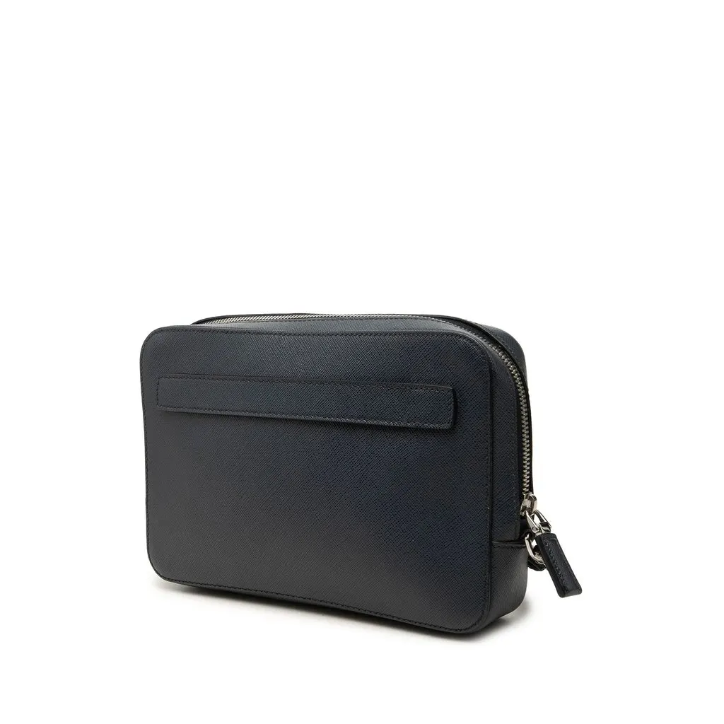 Prada Saffiano Wristlet Clutch Blue Leather Good - Back View