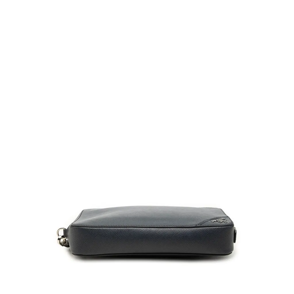 Prada Saffiano Wristlet Clutch Blue Leather Good - Inside View