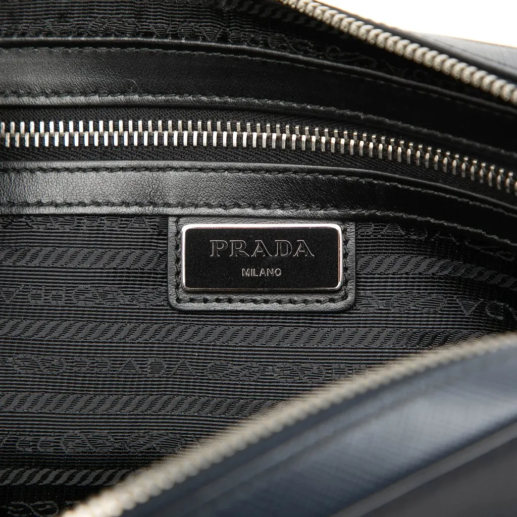 Prada Saffiano Wristlet Clutch Blue Leather Good - Box View