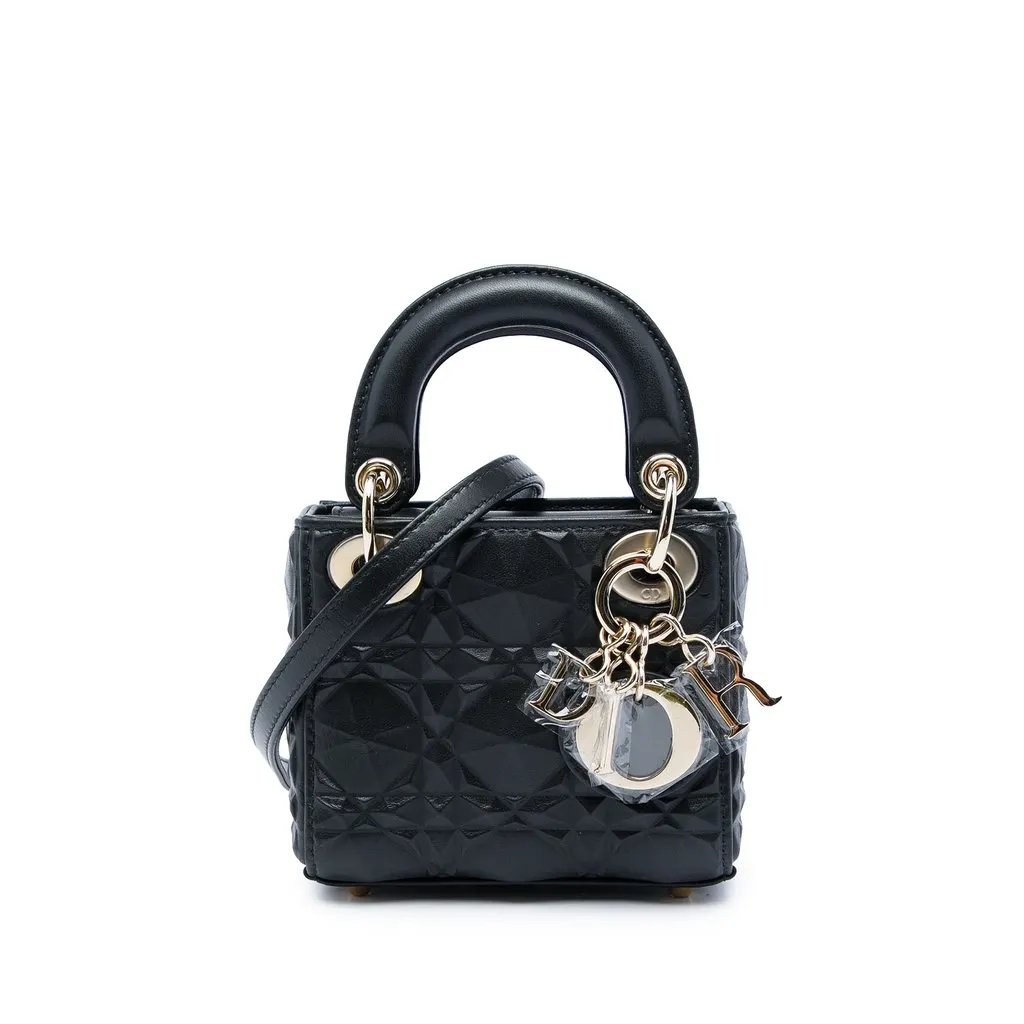 Dior Micro Calfskin Cannage Diamond Lady Dior Black Leather Very good - Front View