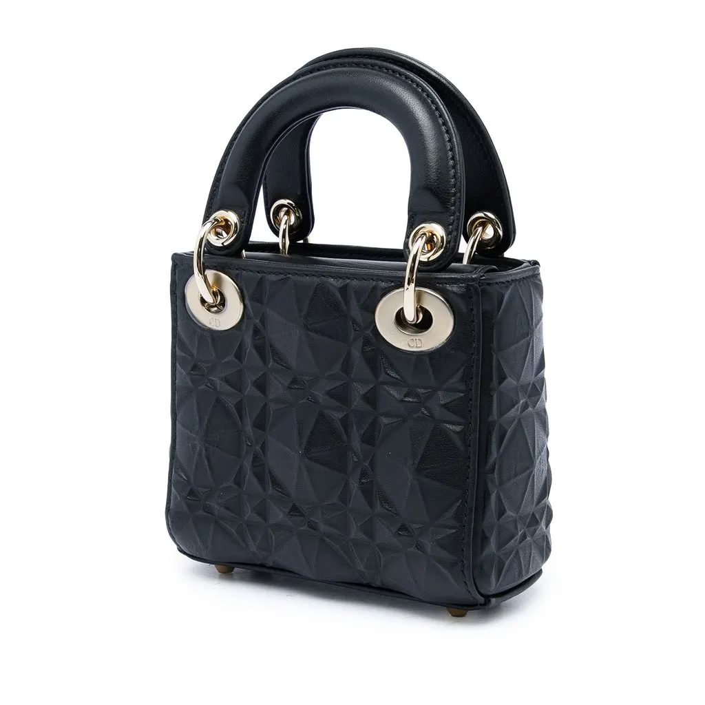 Dior Micro Calfskin Cannage Diamond Lady Dior Black Leather Very good - Back View