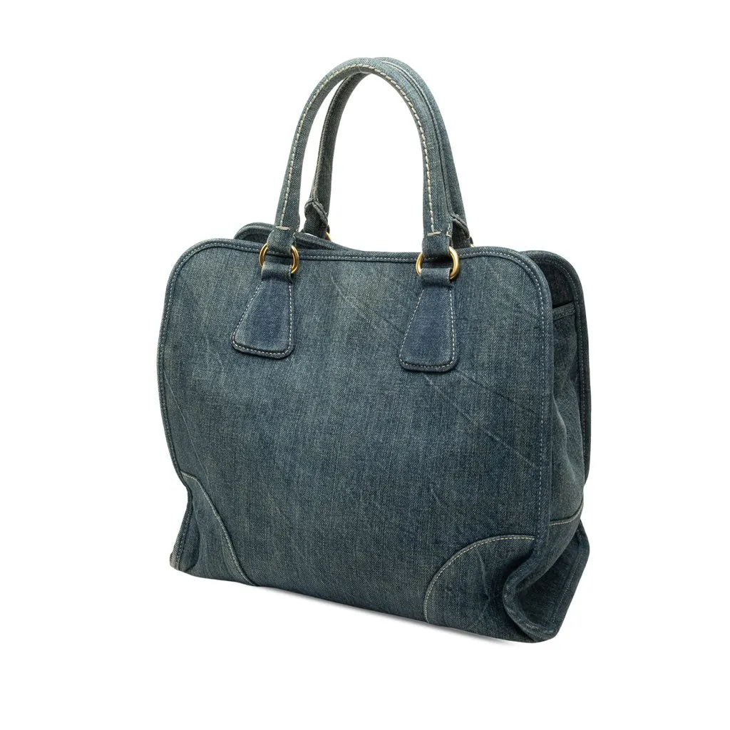 Prada Denim Open Convertible Tote Blue Denim Good - Back View
