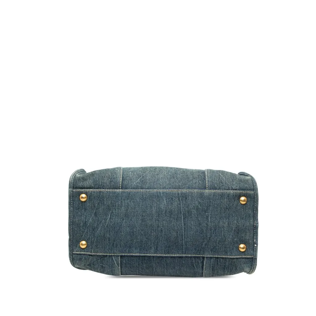 Prada Denim Open Convertible Tote Blue Denim Good - Inside View