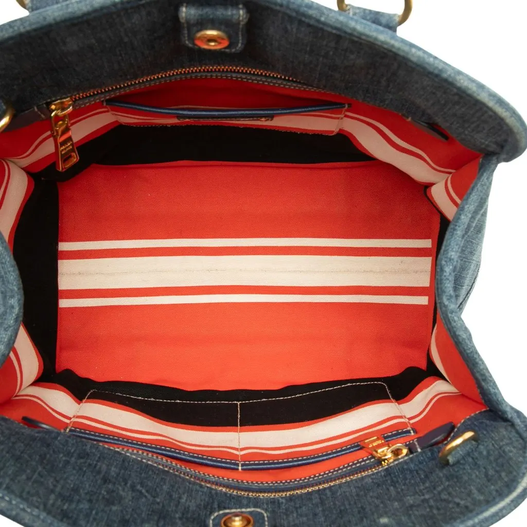 Prada Denim Open Convertible Tote Blue Denim Good - Model View