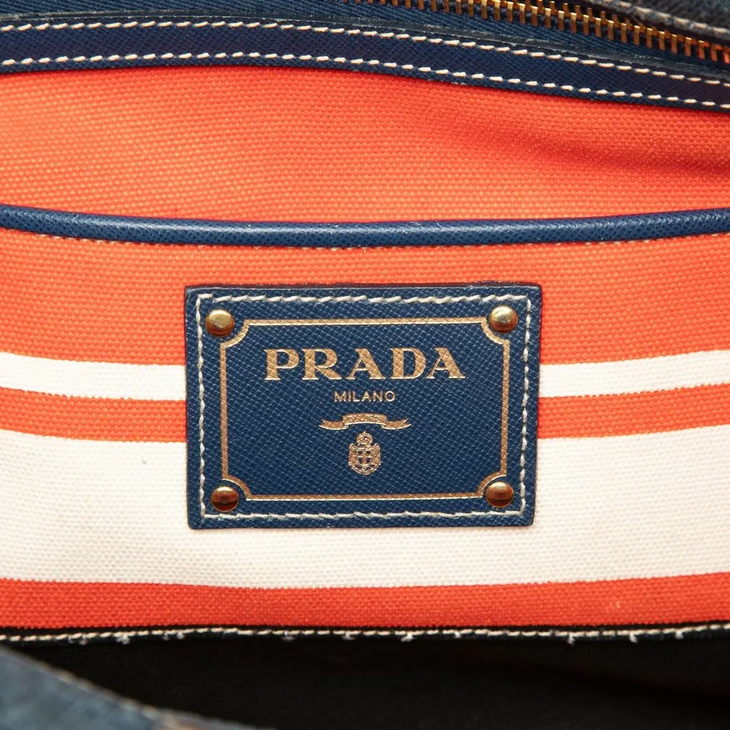 Prada Denim Open Convertible Tote Blue Denim Good - Box View