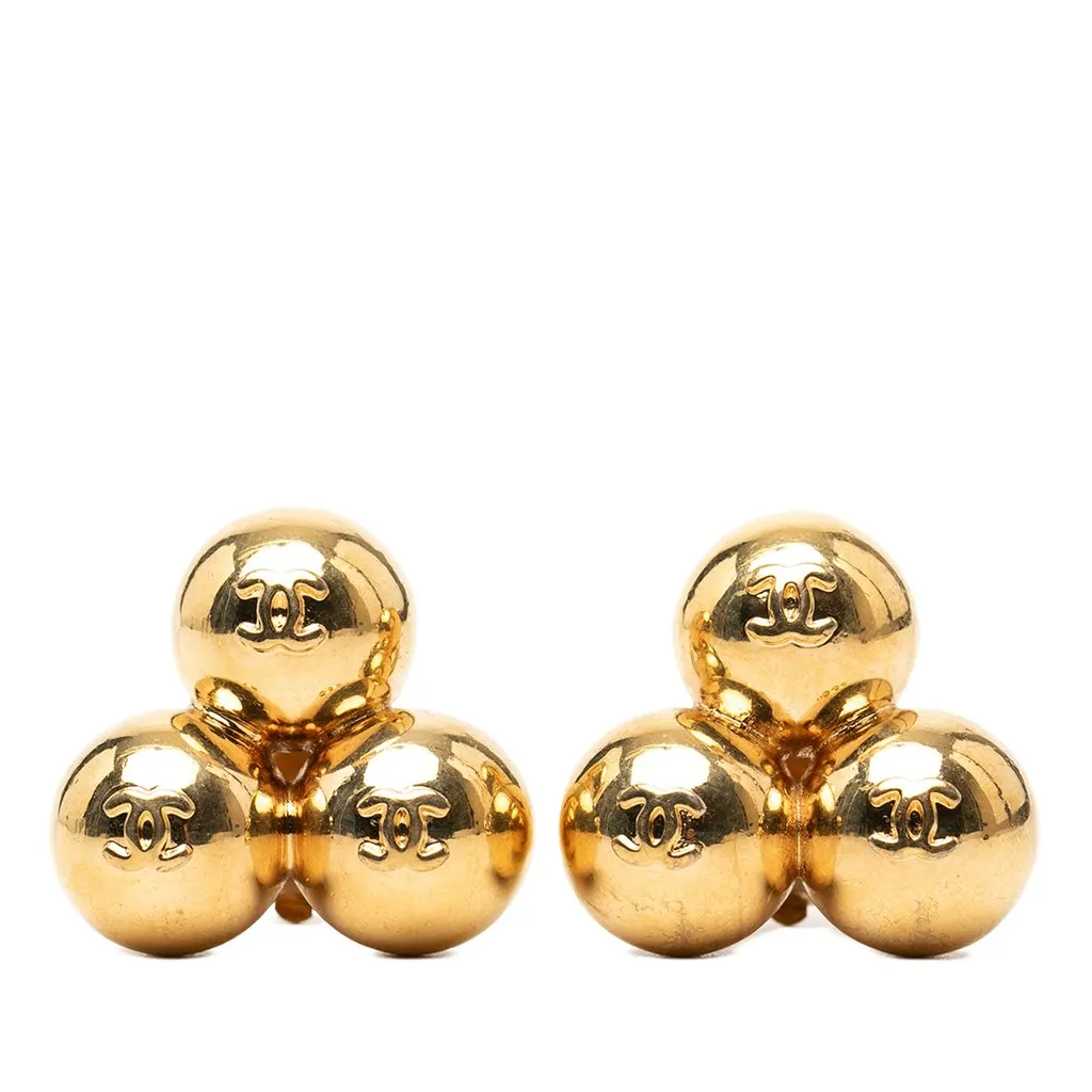 Chanel CC Gold Plated Spheres Clip On Earrings Gold Metal Very good - Front View