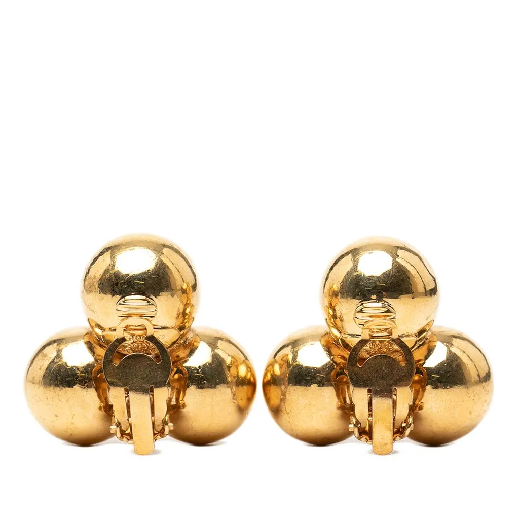 Chanel CC Gold Plated Spheres Clip On Earrings Gold Metal Very good - Back View
