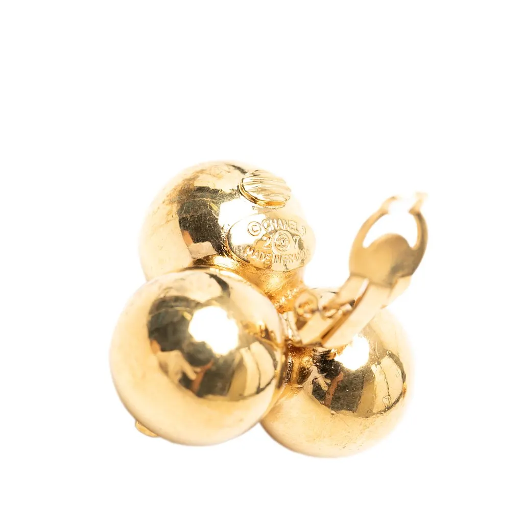Chanel CC Gold Plated Spheres Clip On Earrings Gold Metal Very good - Inside View