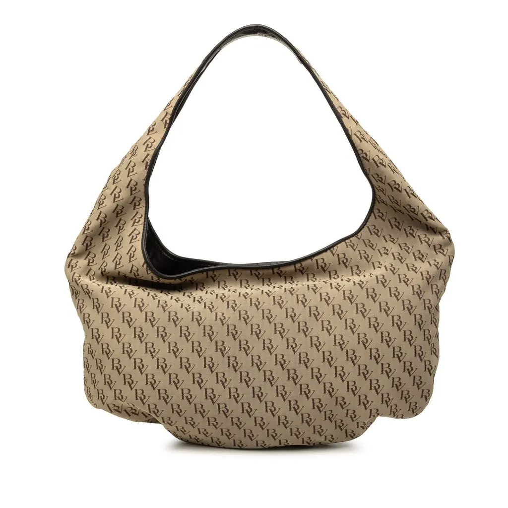 Bottega Veneta BV Monogram Canvas Campana Hobo Beige Very good - Front View