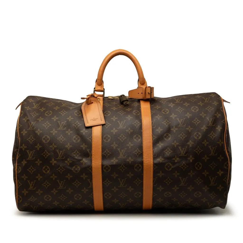 Louis Vuitton Monogram Keepall 55 Brown Canvas Good - Front View
