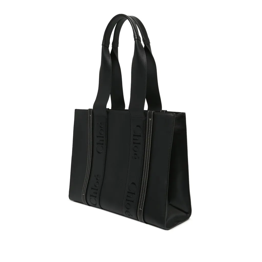 Chloé Medium Calfskin Woody Tote Black Leather Very good - Back View