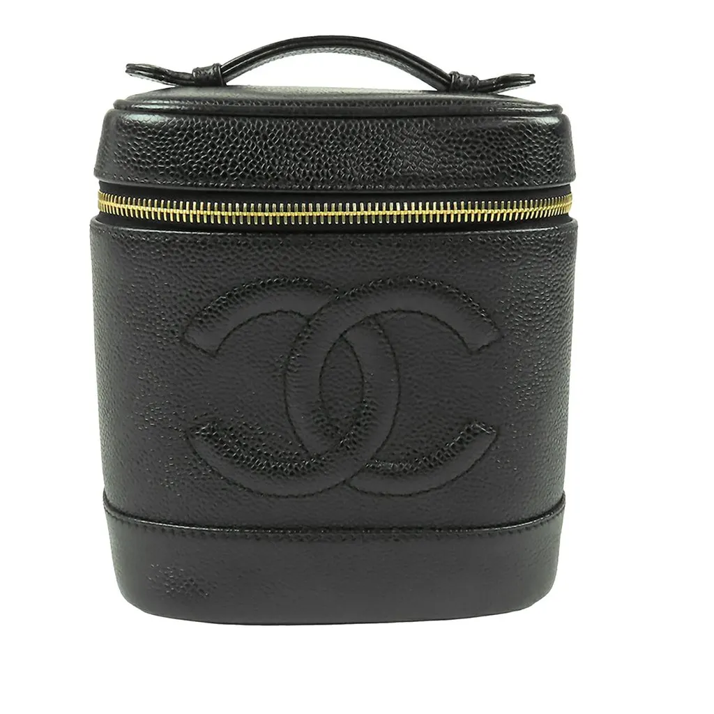 Chanel CC Caviar Vanity Case Black Leather Very good - Front View