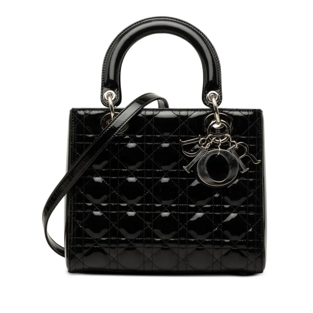 Dior Medium Patent Cannage Lady Dior Black Leather Very good - Front View