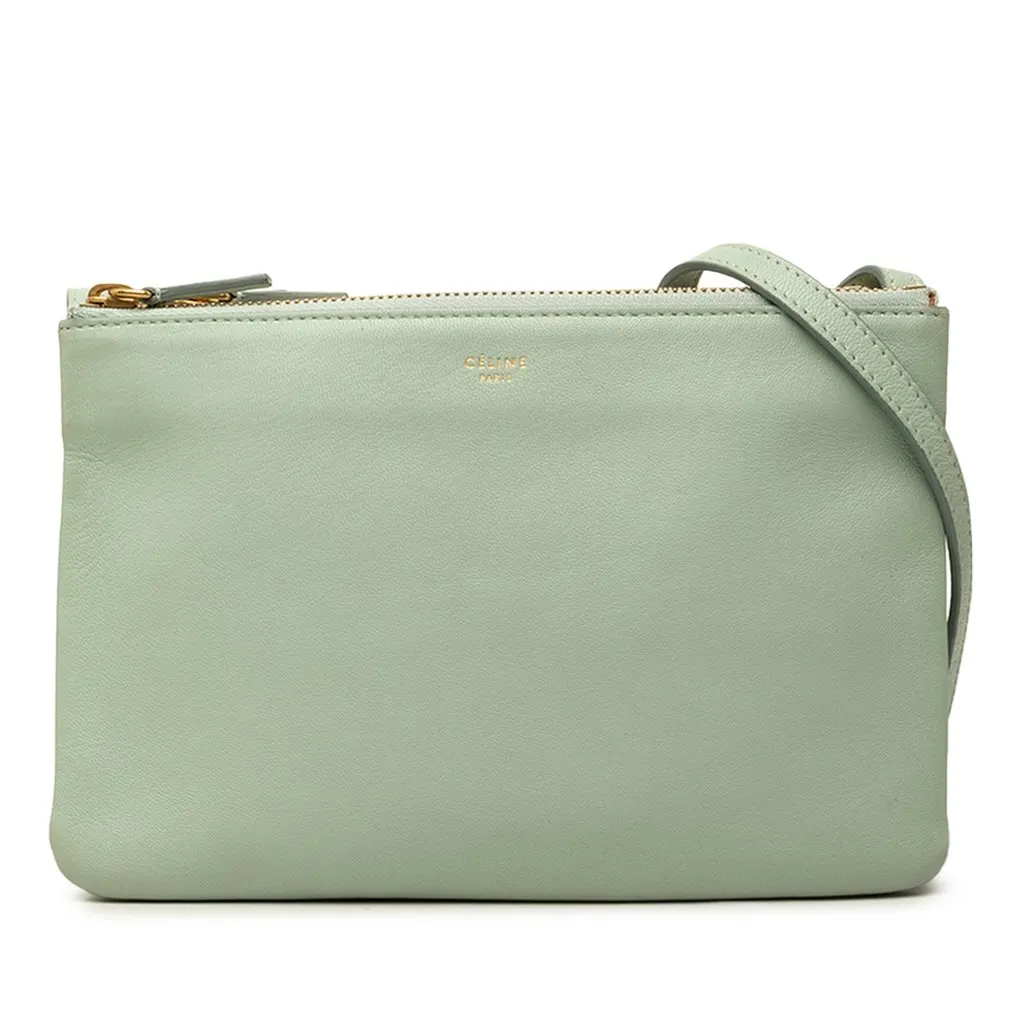 Celine Small Lambskin Trio Crossbody Green Leather Very good - Front View