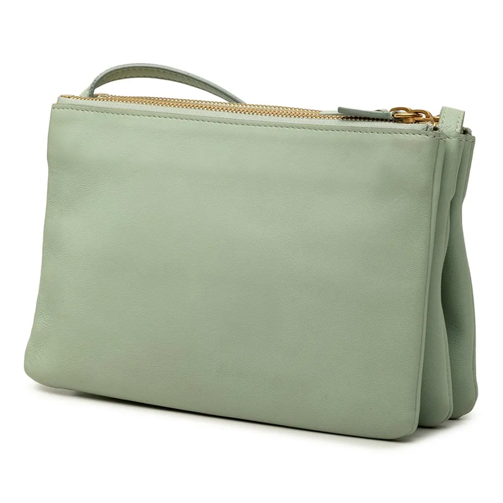 Celine Small Lambskin Trio Crossbody Green Leather Very good - Back View