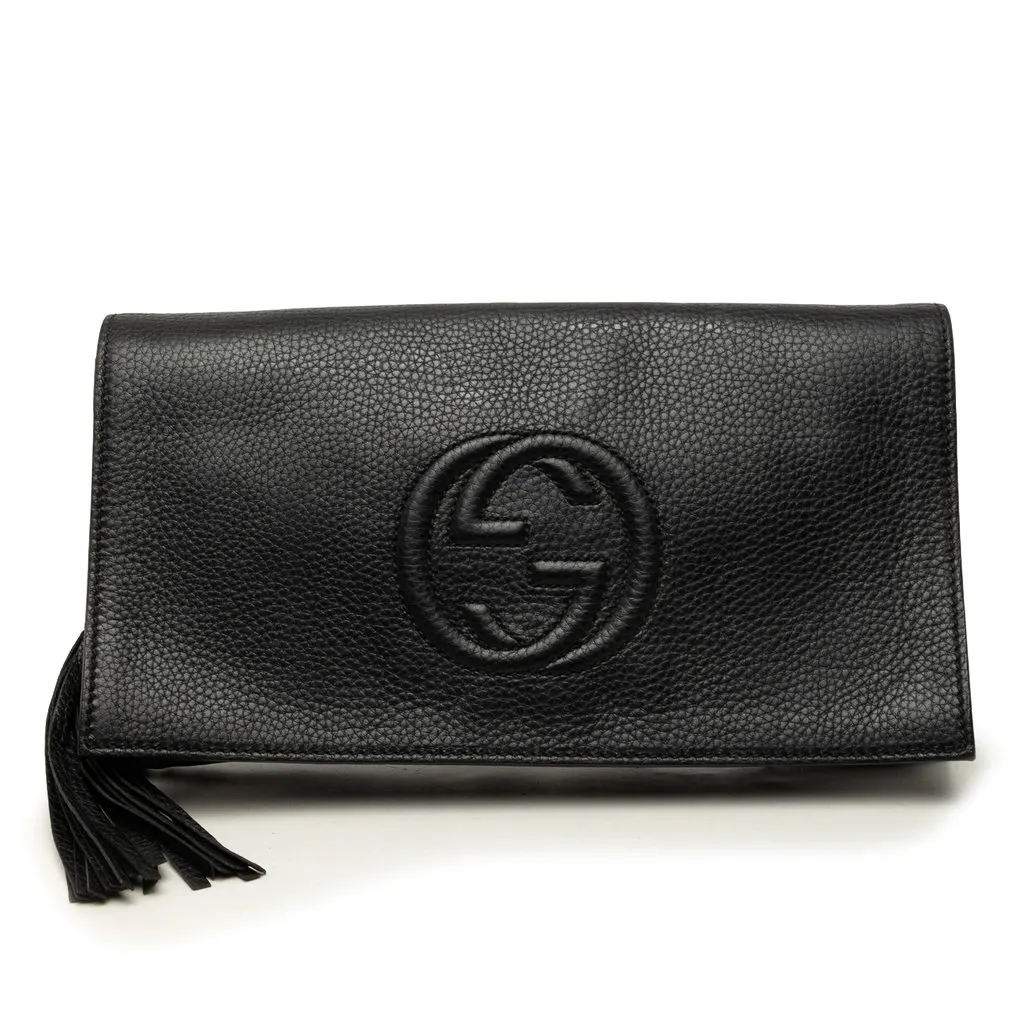 Gucci Calfskin Soho Disco Clutch Black Leather Very good - Front View