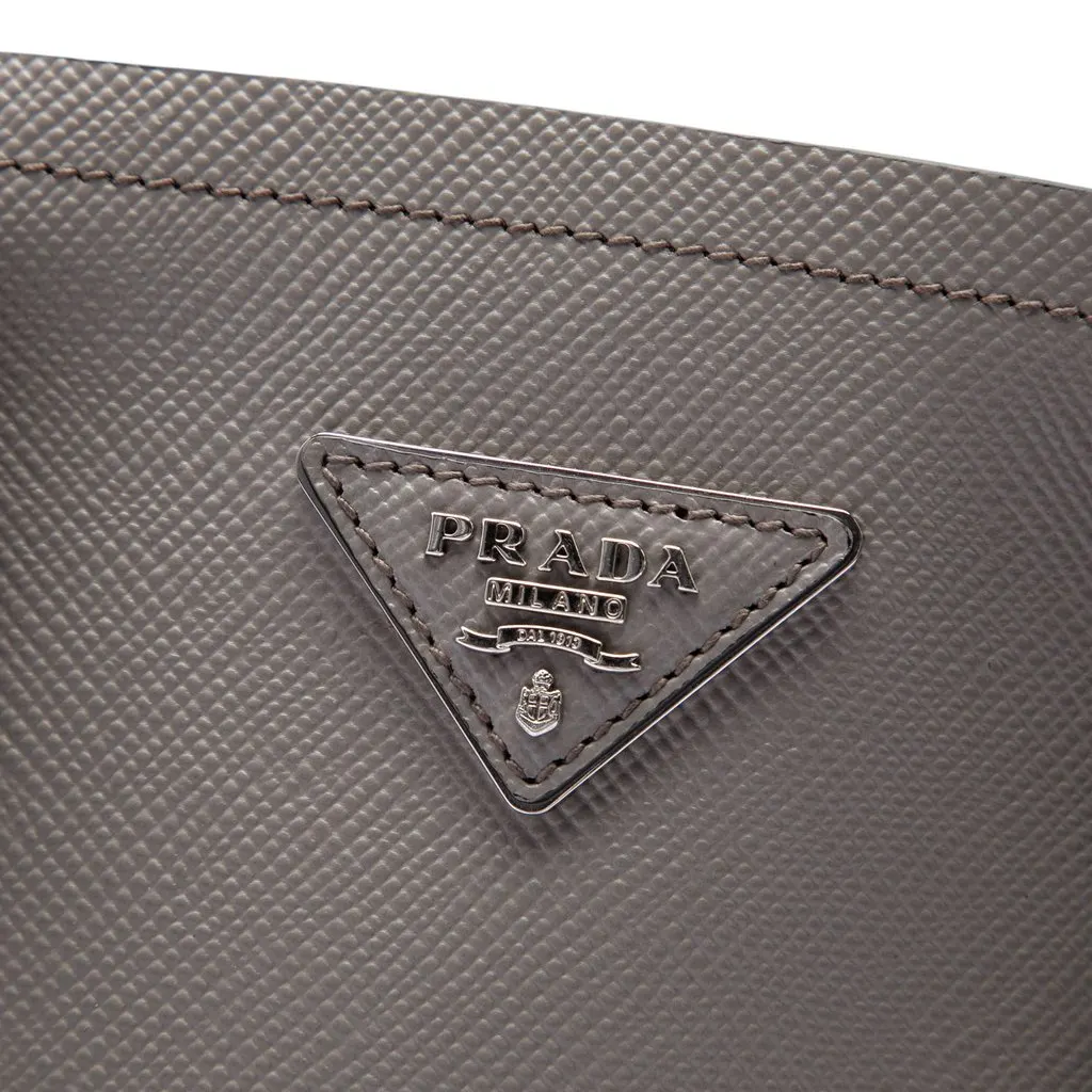 Prada Medium Saffiano Cuir Double Handle Satchel Grey Leather Good - Box View