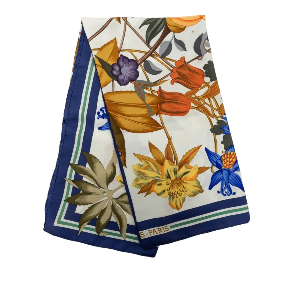 Hermès Fleurs D Hellade Silk Scarf 90 White Silk Very good - Front View