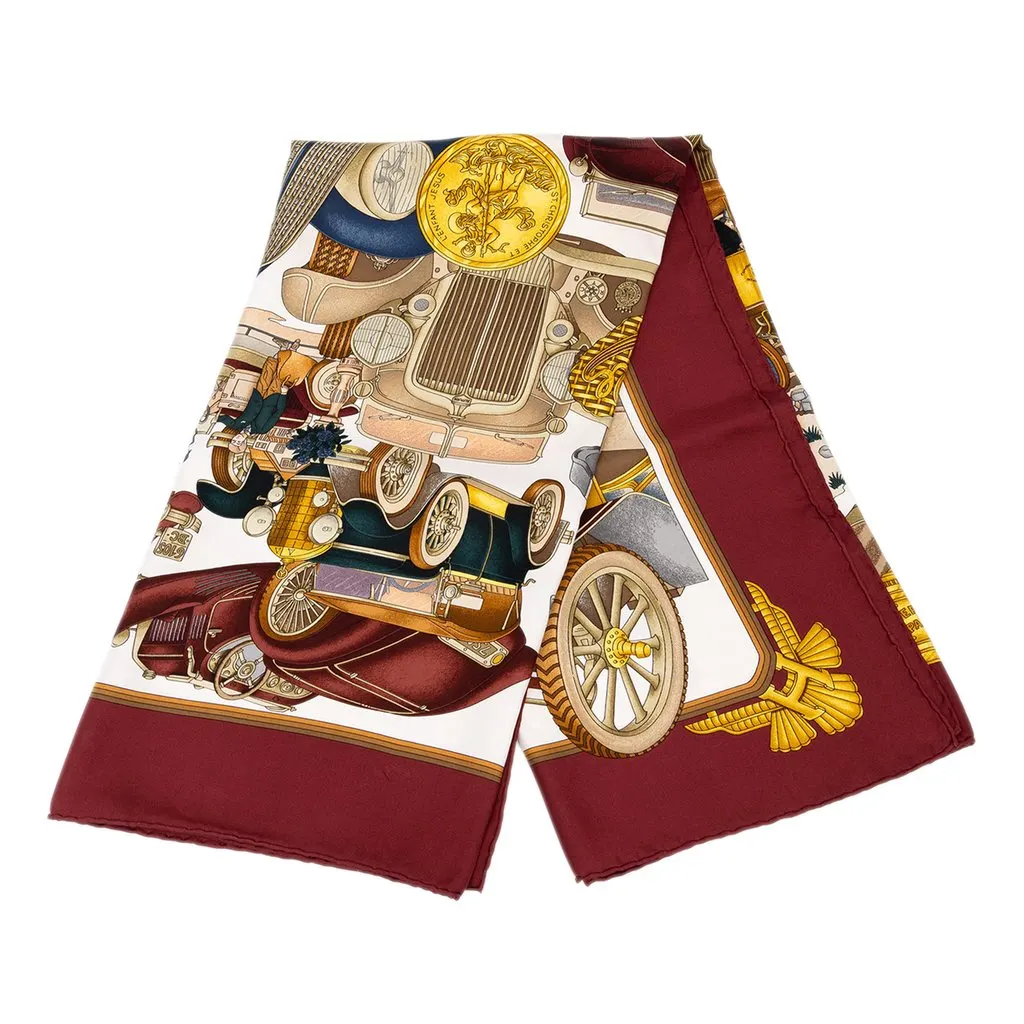 Hermès Automobile Silk Scarf 90 Red Silk Good - Front View