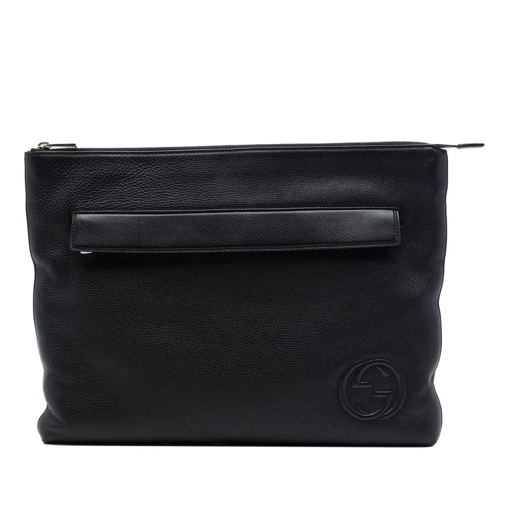 Gucci Calfskin Soho Clutch Black Leather Very good - Front View