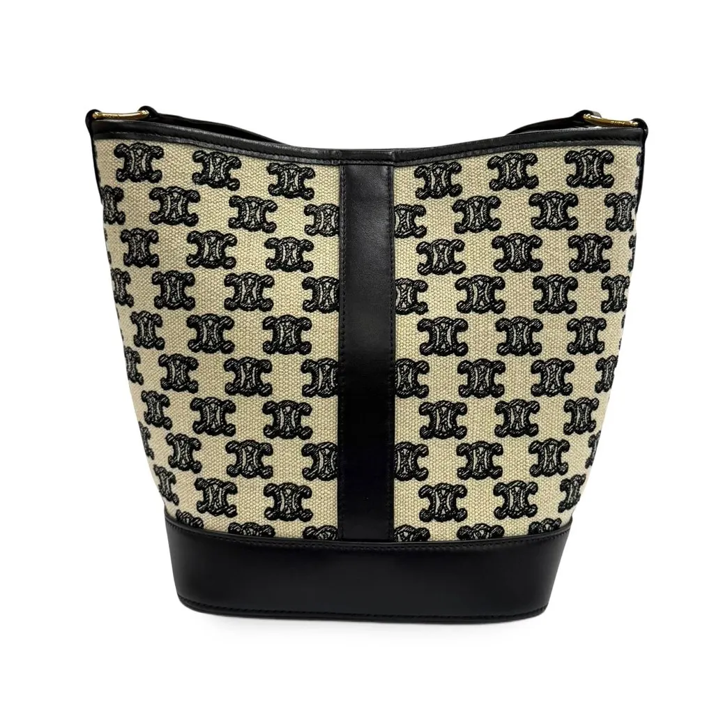 Celine Small Triomphe Embroidered Canvas Bucket Bag Brown Very good - Back View