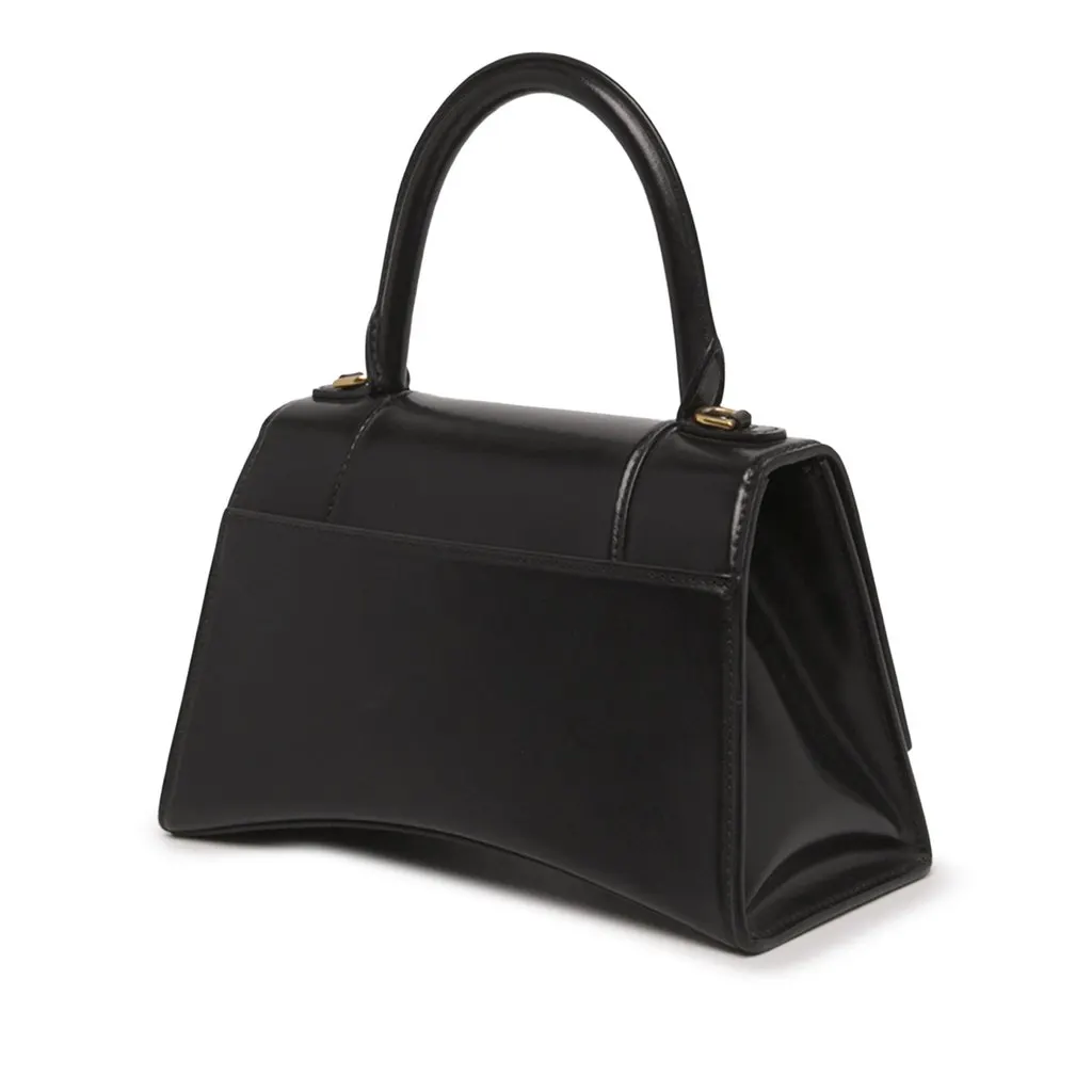 Balenciaga Small Shiny Box Calfskin Hourglass Top Handle Bag Black Leather Very good - Back View